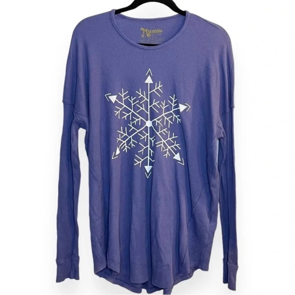 Show Me Your Mumu Snowflake Bosco Thermal Knit Top in Blue Size XL